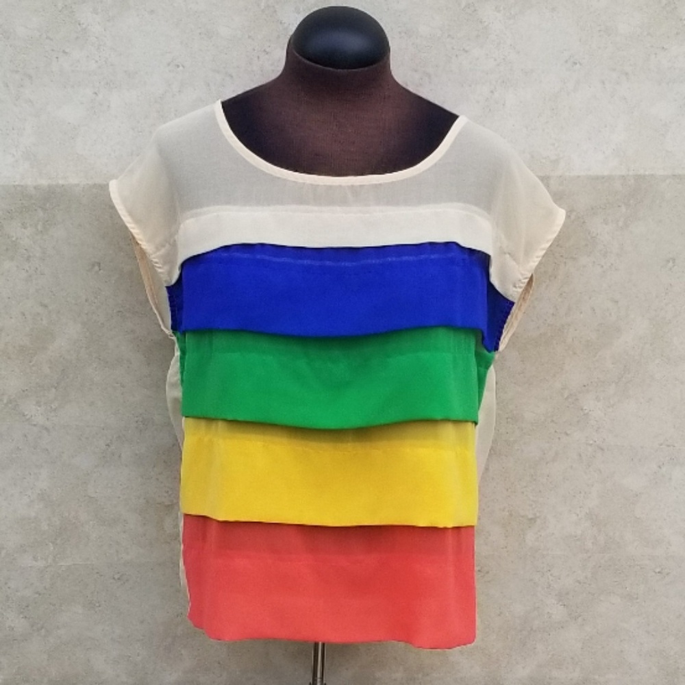 Goddess Wing Colorblock Sheer Layered Top Size L
